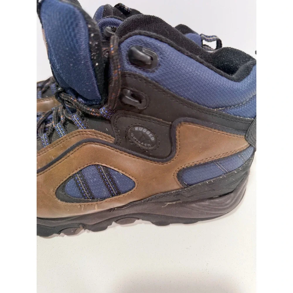 Rugged Outback Mens Hiking Boots Brown Navy Blue Mid Top Trail Shoes 10733 Sz 11